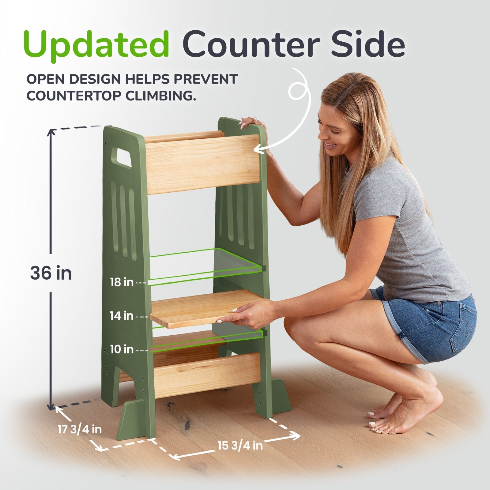 Montessori Toddler Tower with Sliding Safety Door – Adjustable Learning Tower for Kids in 5 Colors