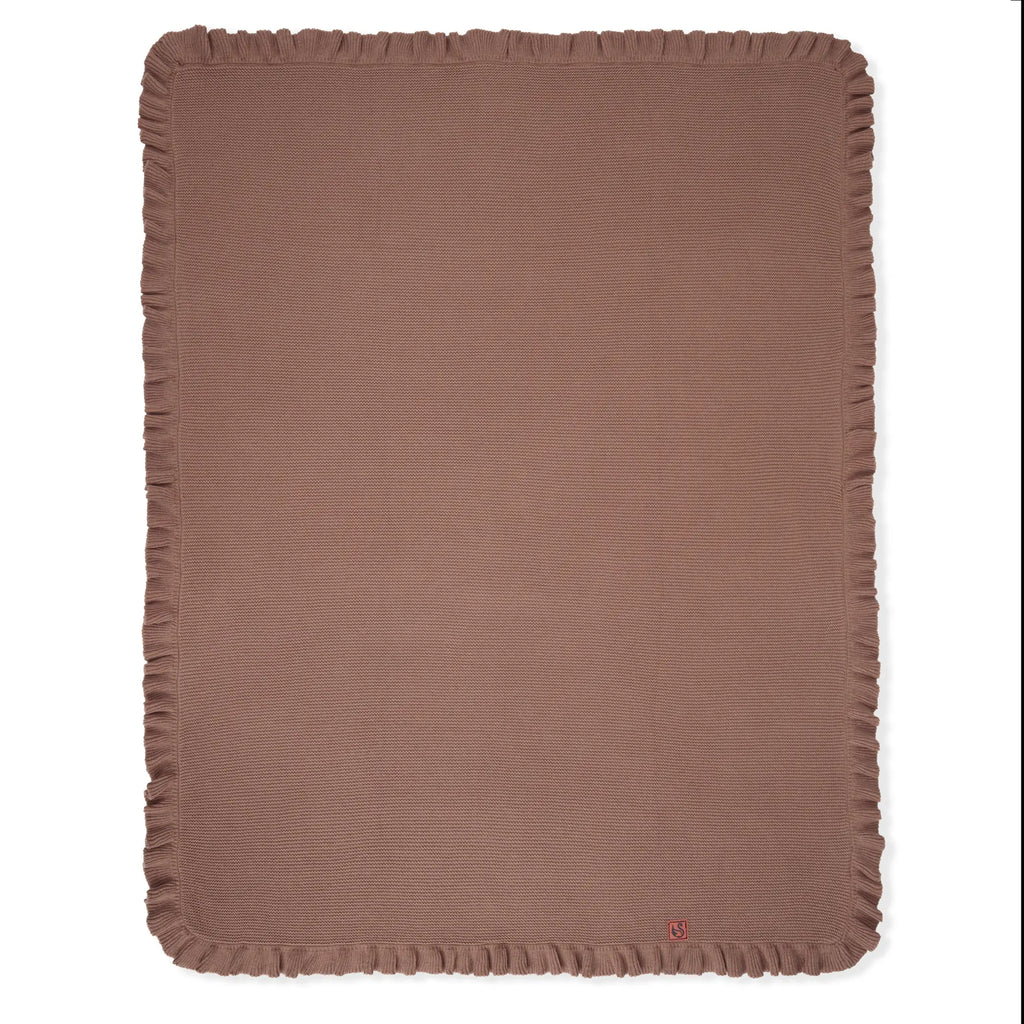 Ruffled Edge Knit Baby Blanket – Soft Boho Nursery Blanket in Mocha