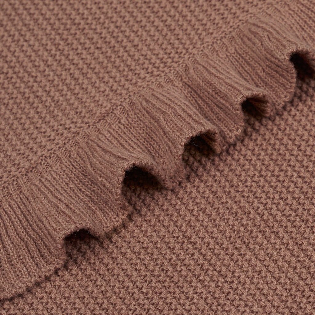 Ruffled Edge Knit Baby Blanket – Soft Boho Nursery Blanket in Mocha