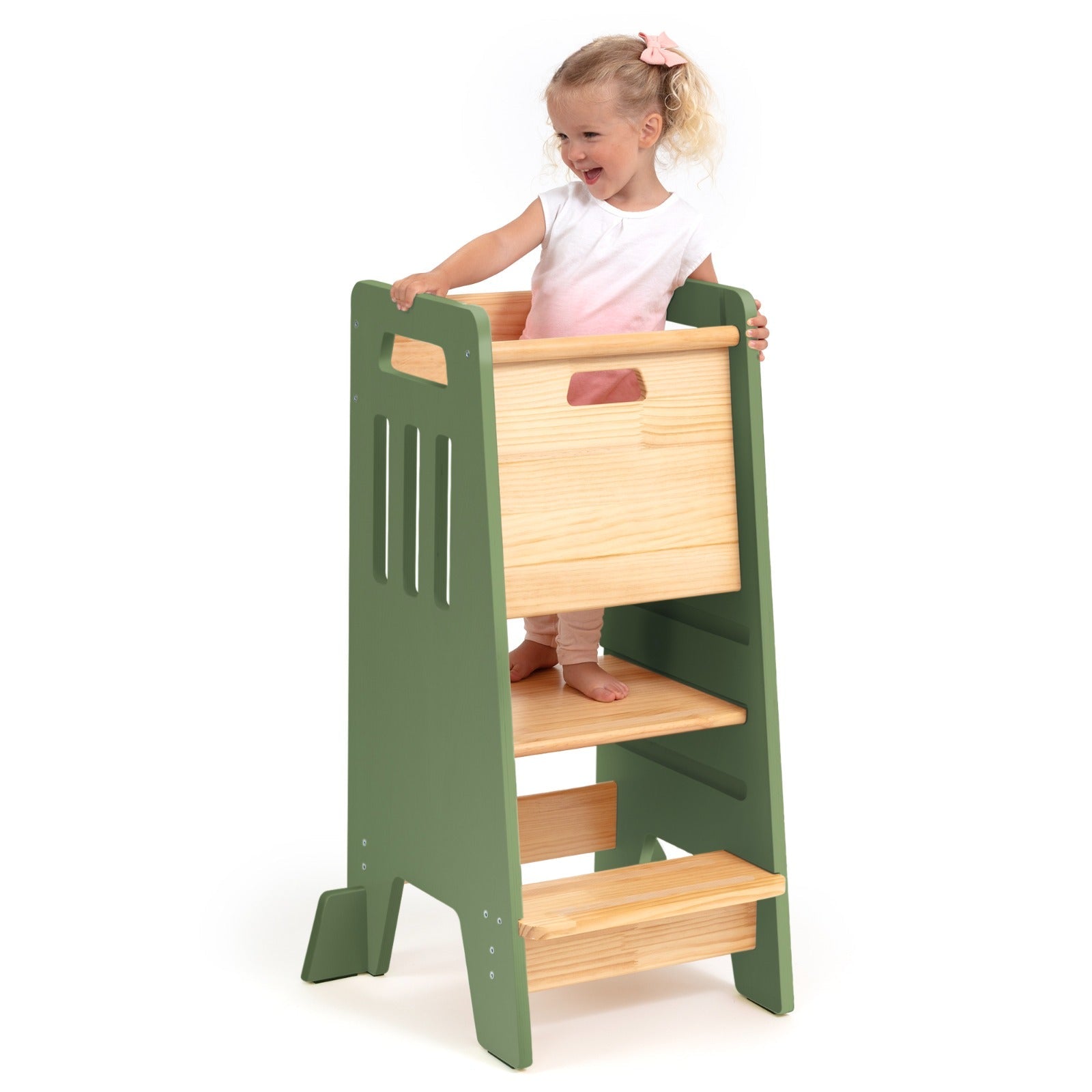 Montessori Toddler Tower with Sliding Safety Door – Adjustable Learning Tower for Kids in 5 Colors