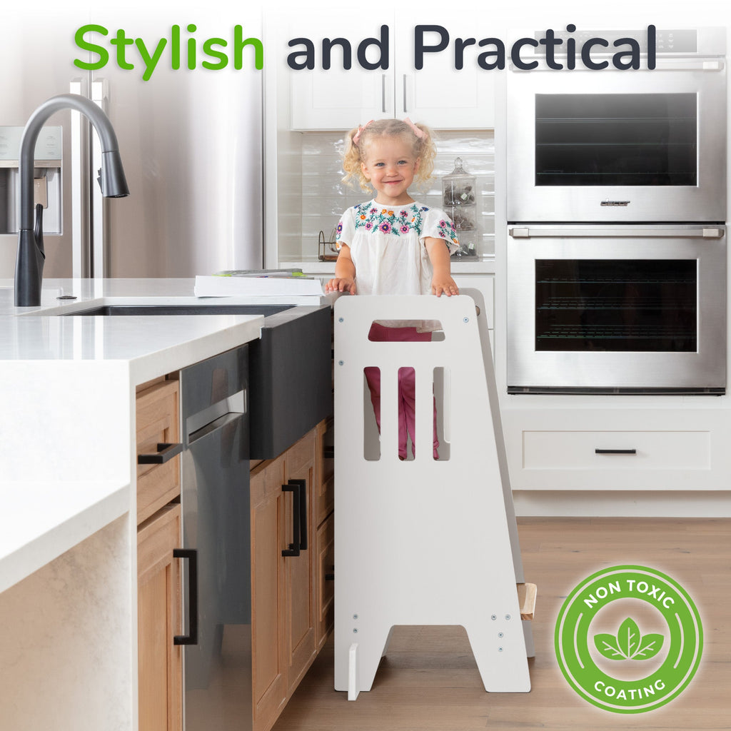 Montessori Toddler Tower with Sliding Safety Door – Adjustable Learning Tower for Kids in 5 Colors