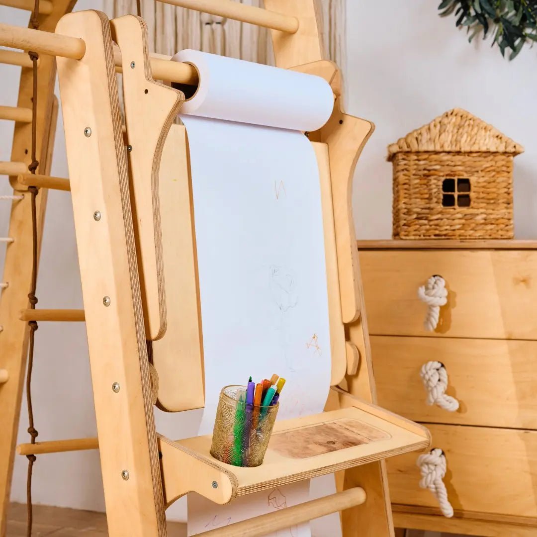 Goodevas Art Station Add-On for Montessori Triangle Ladder – Kids Easel & Drawing Table Attachment
