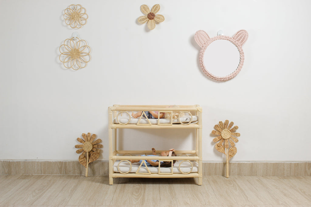 Kids Pink Rattan Teddy Bear Wall Mirror – Baby Girl Nursery & Kids Room Décor Gift