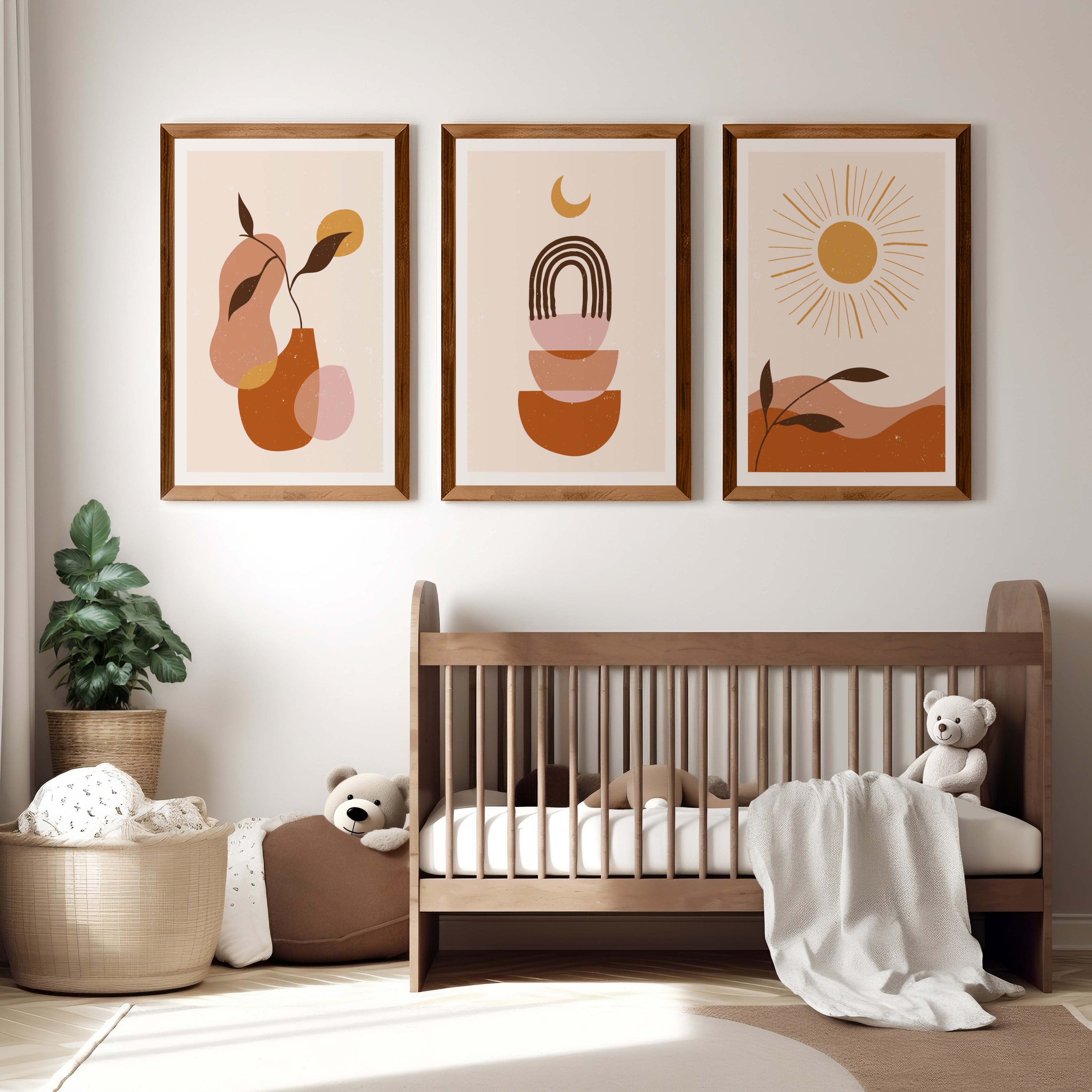 Boho Nursery Wall Art – Minimalist Abstract Print Set (3 Pieces)