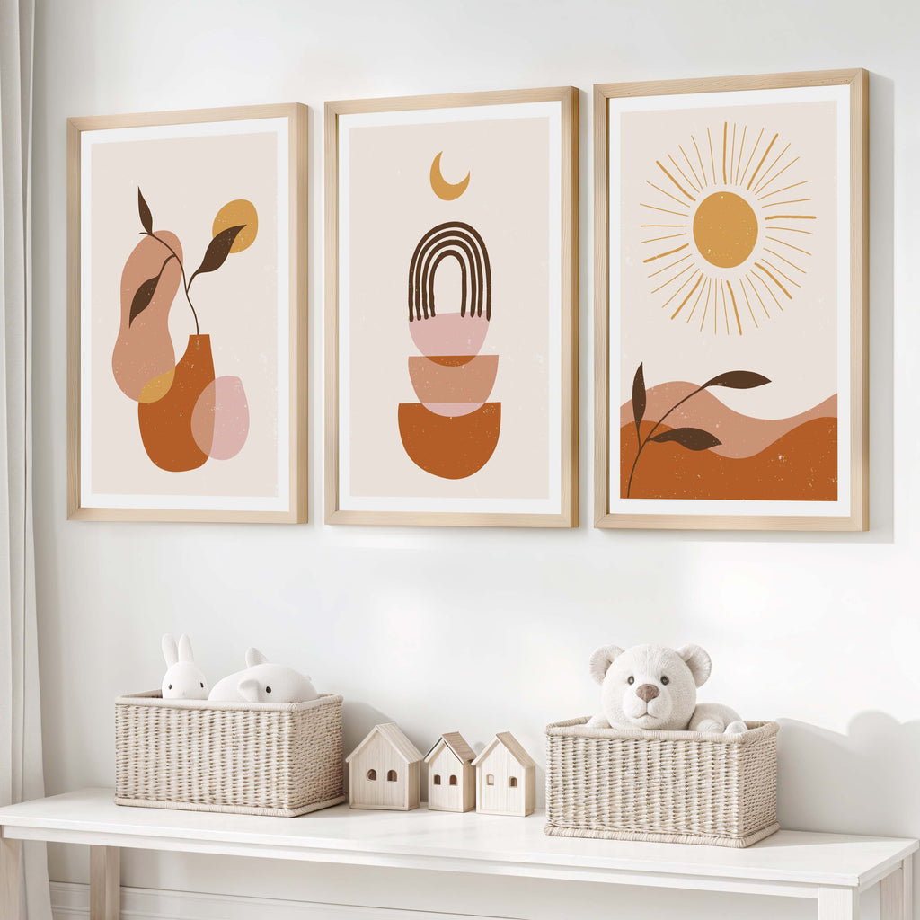 Boho Nursery Wall Art – Minimalist Abstract Print Set (3 Pieces)