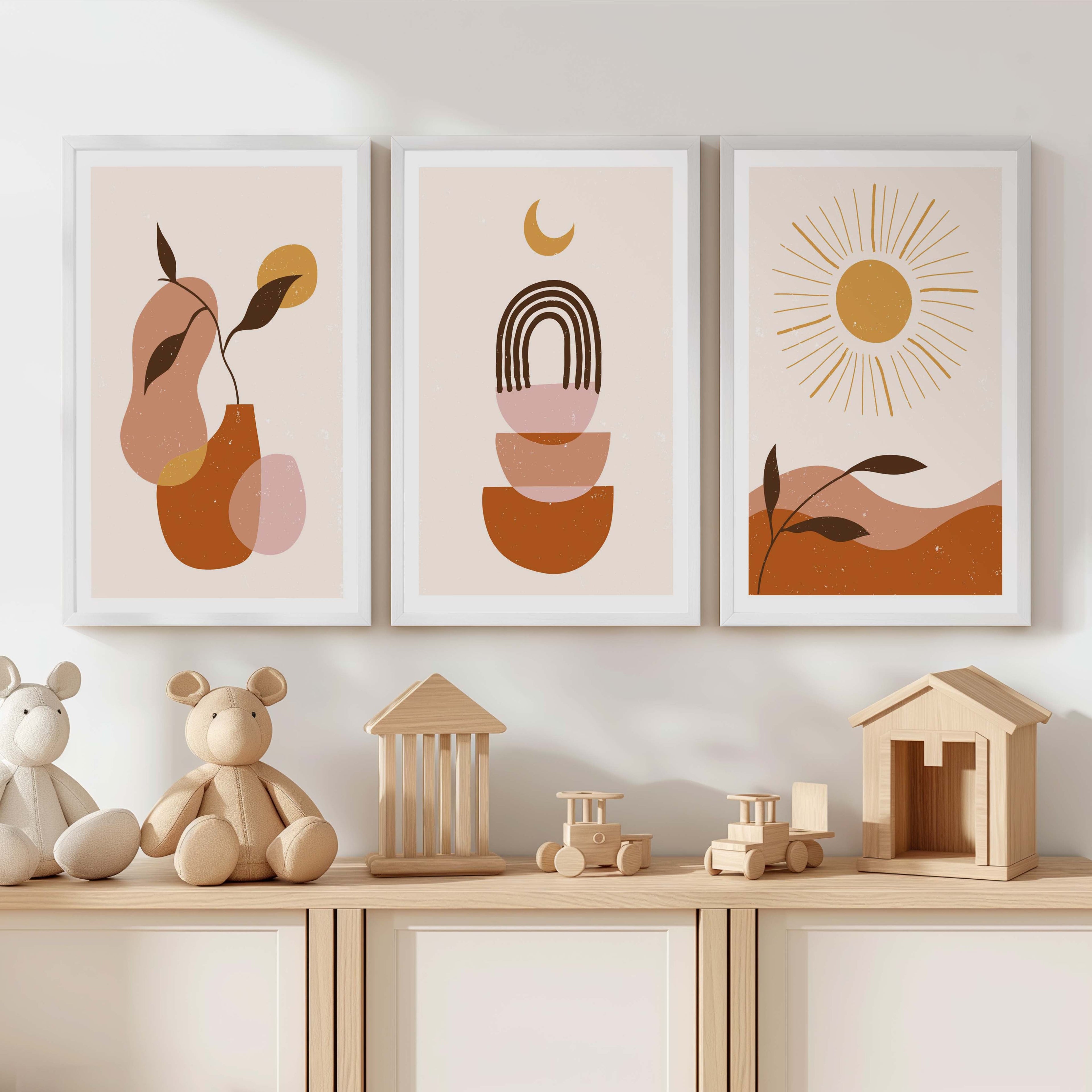 Boho Nursery Wall Art – Minimalist Abstract Print Set (3 Pieces)