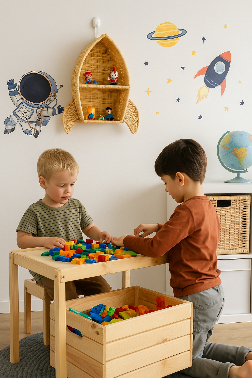 Rattan Rocket Ship Wall Shelf – Space Theme Kids Room & Nursery Decor
