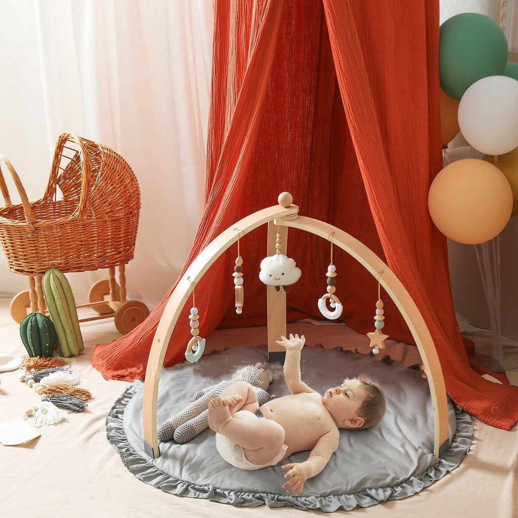 Wooden Baby Activity Gym & Fitness Stand – Montessori Play Arch for Newborns, Boys & Girls