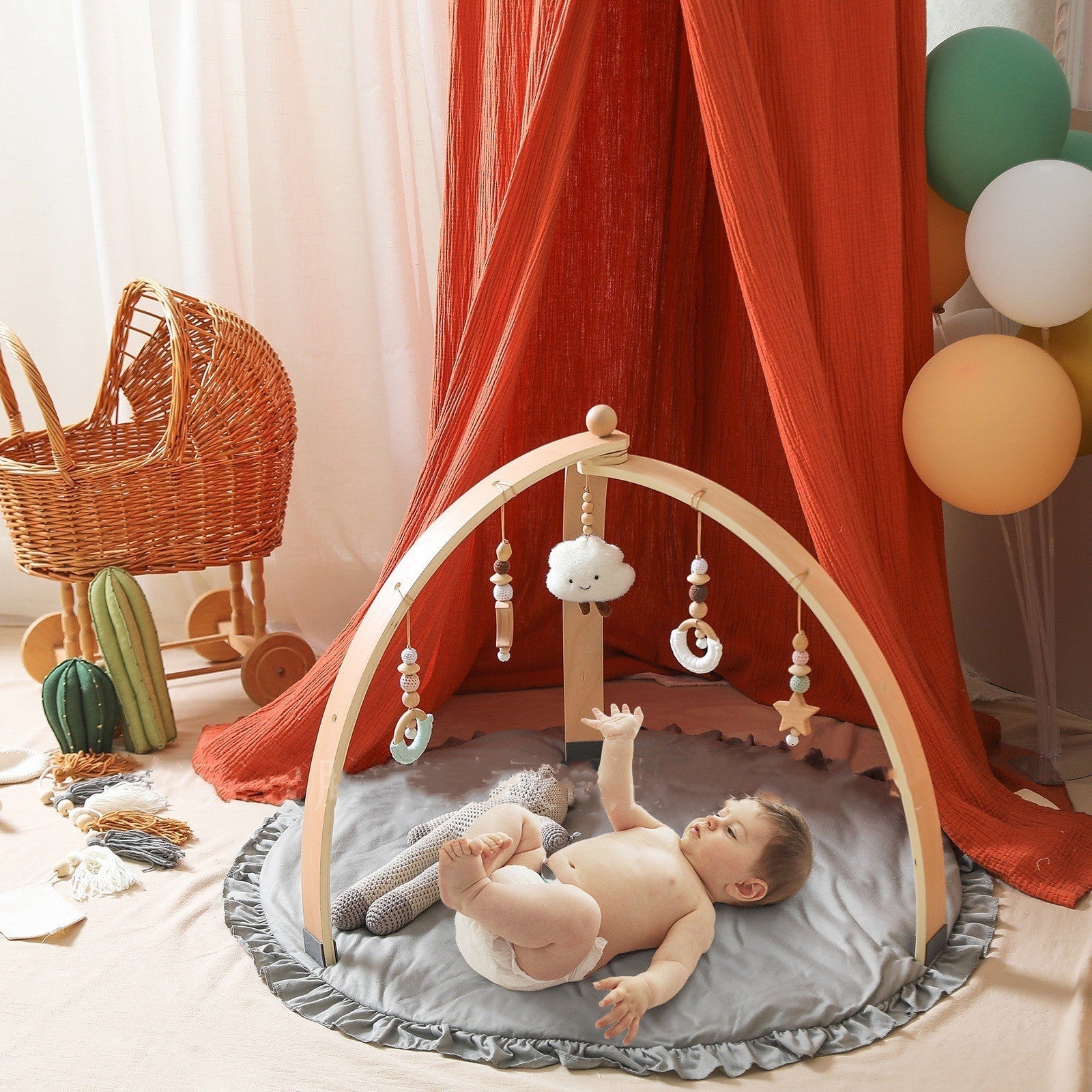 Wooden Baby Activity Gym & Fitness Stand – Montessori Play Arch for Newborns, Boys & Girls