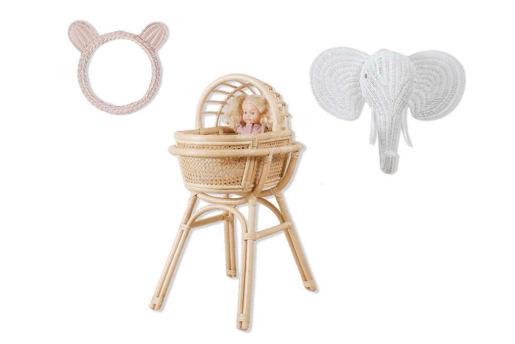 Kids Pink Rattan Teddy Bear Wall Mirror – Baby Girl Nursery & Kids Room Décor Gift