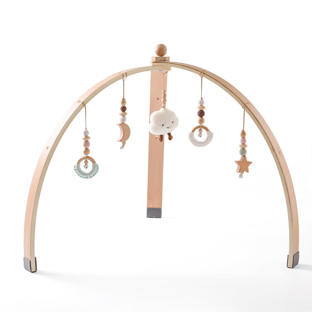 Wooden Baby Activity Gym & Fitness Stand – Montessori Play Arch for Newborns, Boys & Girls