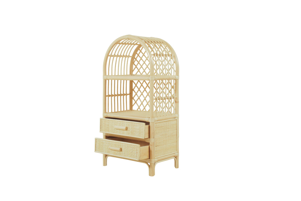 Boho Rattan Kids Bookshelf & Toy Storage – Montessori Doll Shelf, Eco-Friendly Nursery & Playroom Furniture (18x11.8x35")