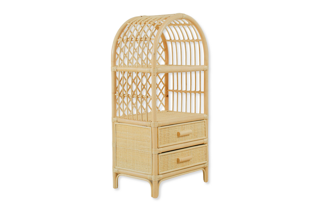 Boho Rattan Kids Bookshelf & Toy Storage – Montessori Doll Shelf, Eco-Friendly Nursery & Playroom Furniture (18x11.8x35")
