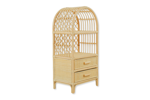 Boho Rattan Kids Bookshelf & Toy Storage – Montessori Doll Shelf, Eco-Friendly Nursery & Playroom Furniture (18x11.8x35")
