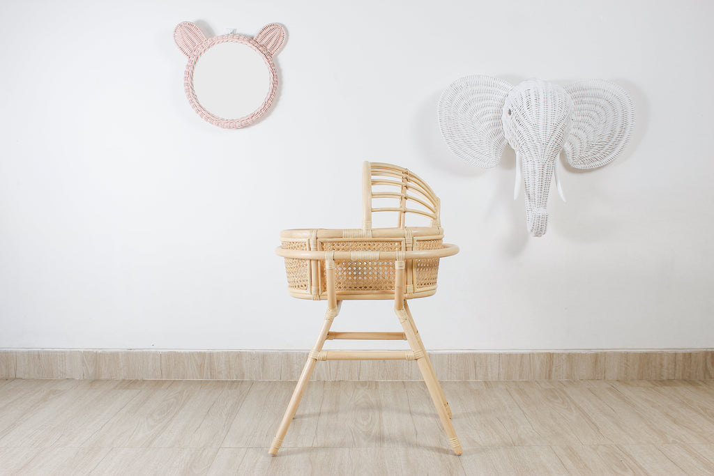 Kids Pink Rattan Teddy Bear Wall Mirror – Baby Girl Nursery & Kids Room Décor Gift