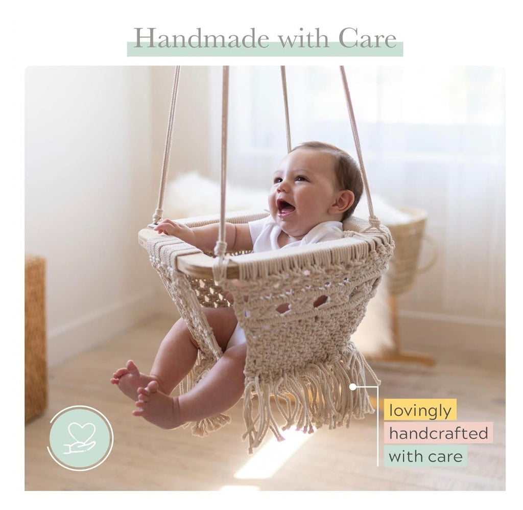 Handmade Organic Macrame Baby Swing – Boho Nursery Swing Chair for Babies & Toddlers