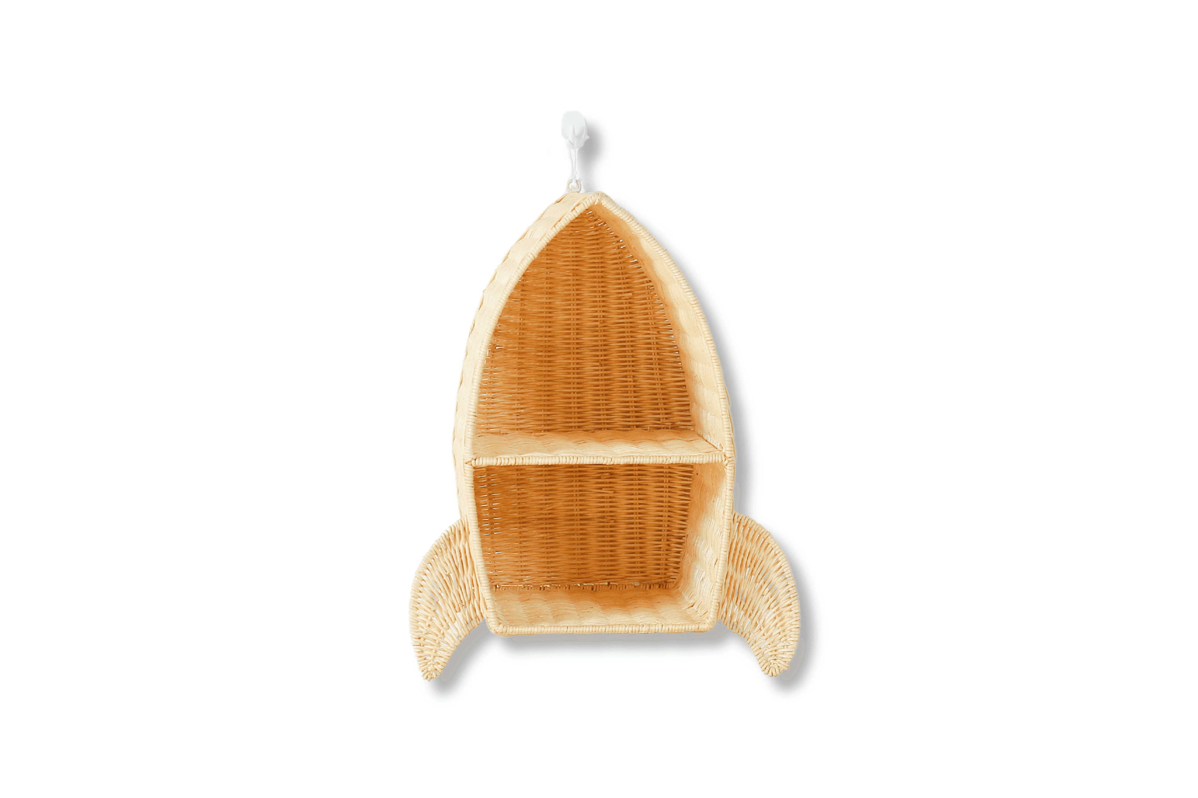 Rattan Rocket Ship Wall Shelf – Space Theme Kids Room & Nursery Decor
