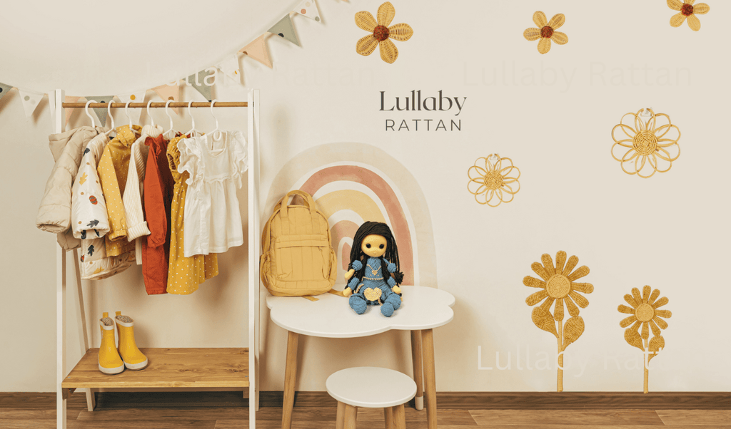 Rattan Daisy Wall Decor | Boho Nursery Wall Art | Kids Room Flower Wall Hanging | Handmade Natural