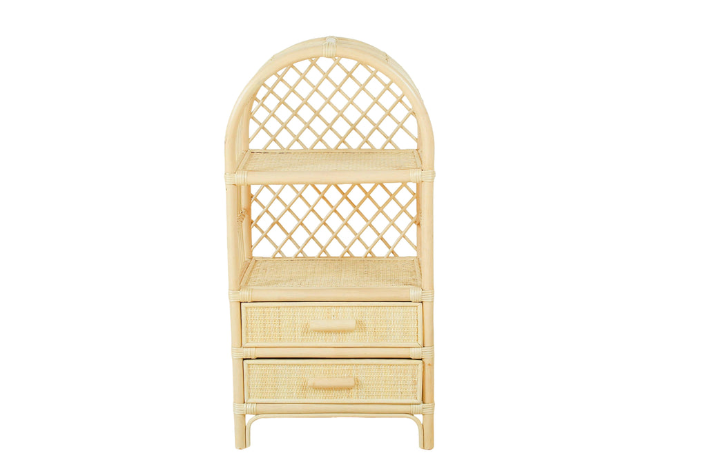 Boho Rattan Kids Bookshelf & Toy Storage – Montessori Doll Shelf, Eco-Friendly Nursery & Playroom Furniture (18x11.8x35")