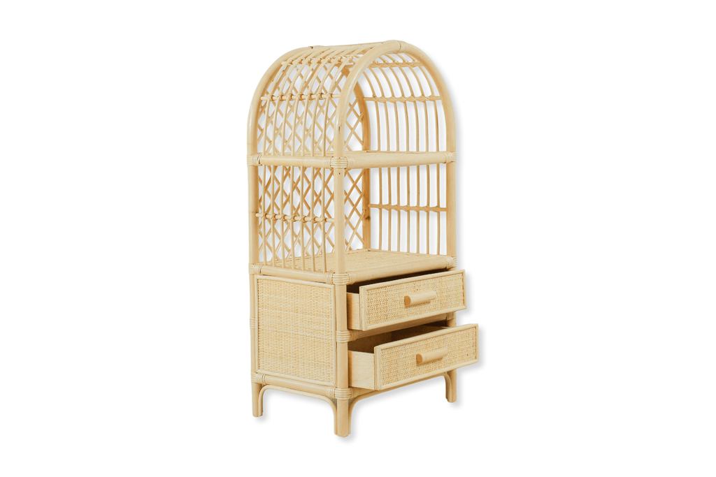 Boho Rattan Kids Bookshelf & Toy Storage – Montessori Doll Shelf, Eco-Friendly Nursery & Playroom Furniture (18x11.8x35")