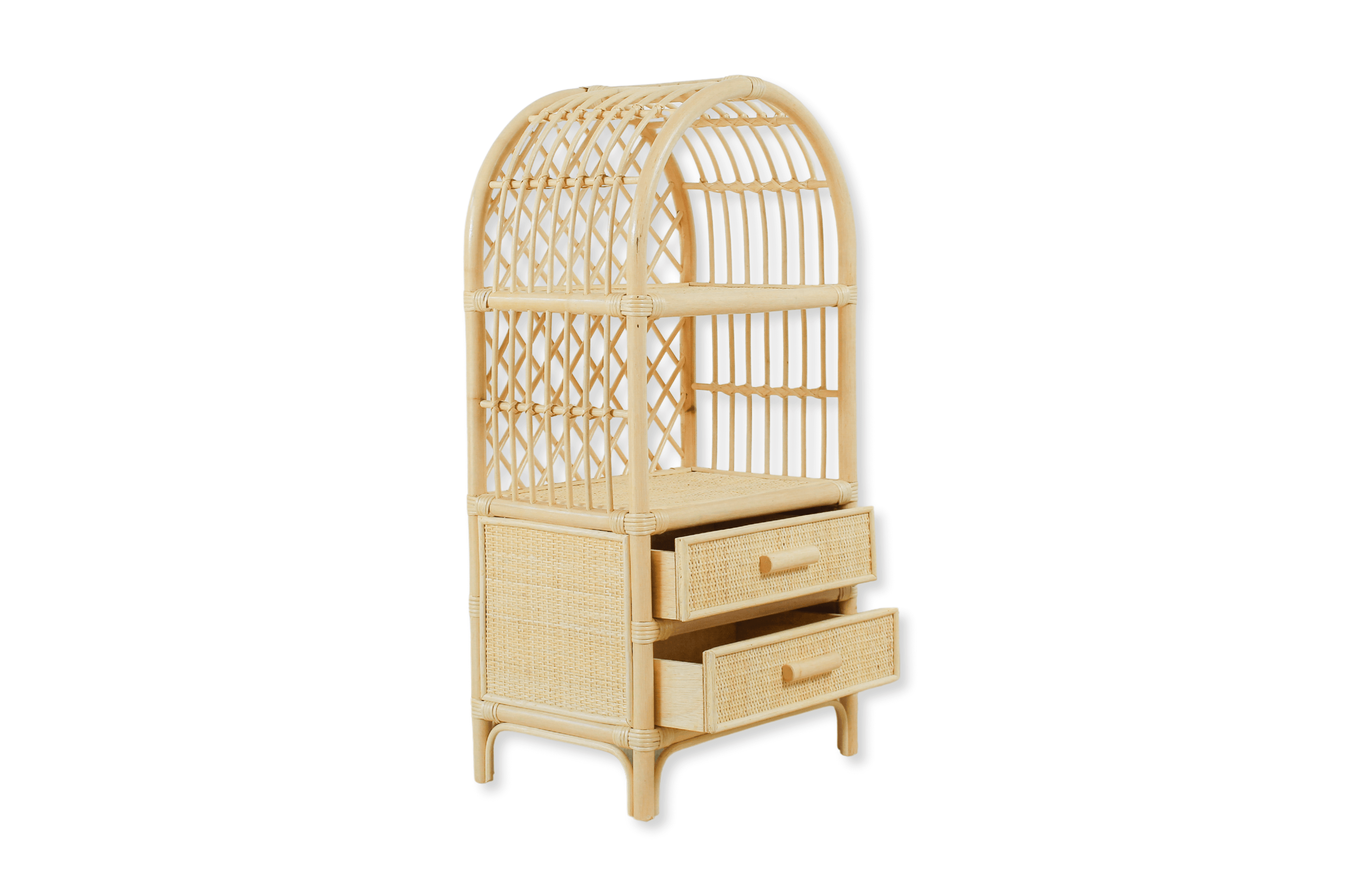 Boho Rattan Kids Bookshelf & Toy Storage – Montessori Doll Shelf, Eco-Friendly Nursery & Playroom Furniture (18x11.8x35")