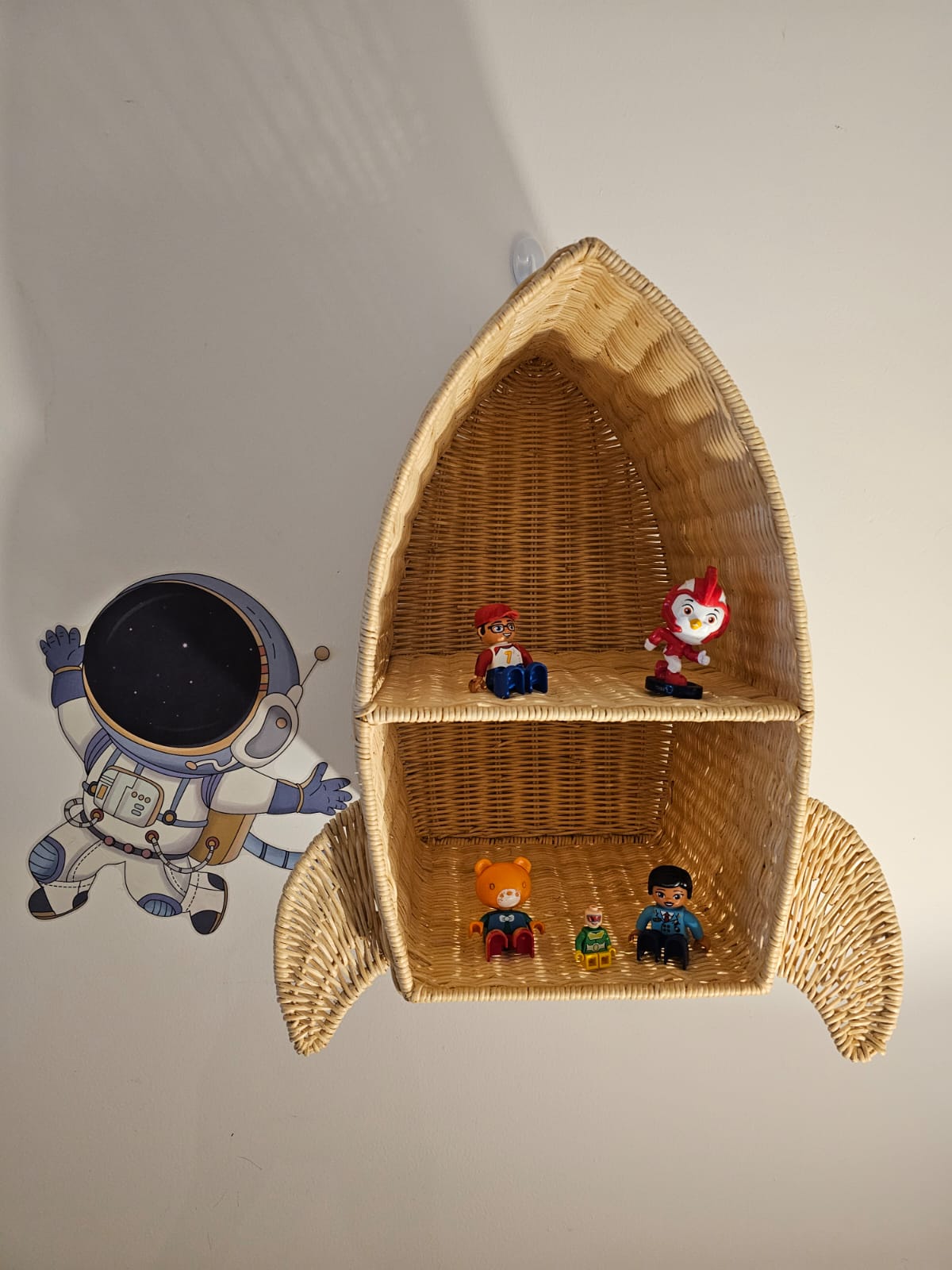 Rattan Rocket Ship Wall Shelf – Space Theme Kids Room & Nursery Decor