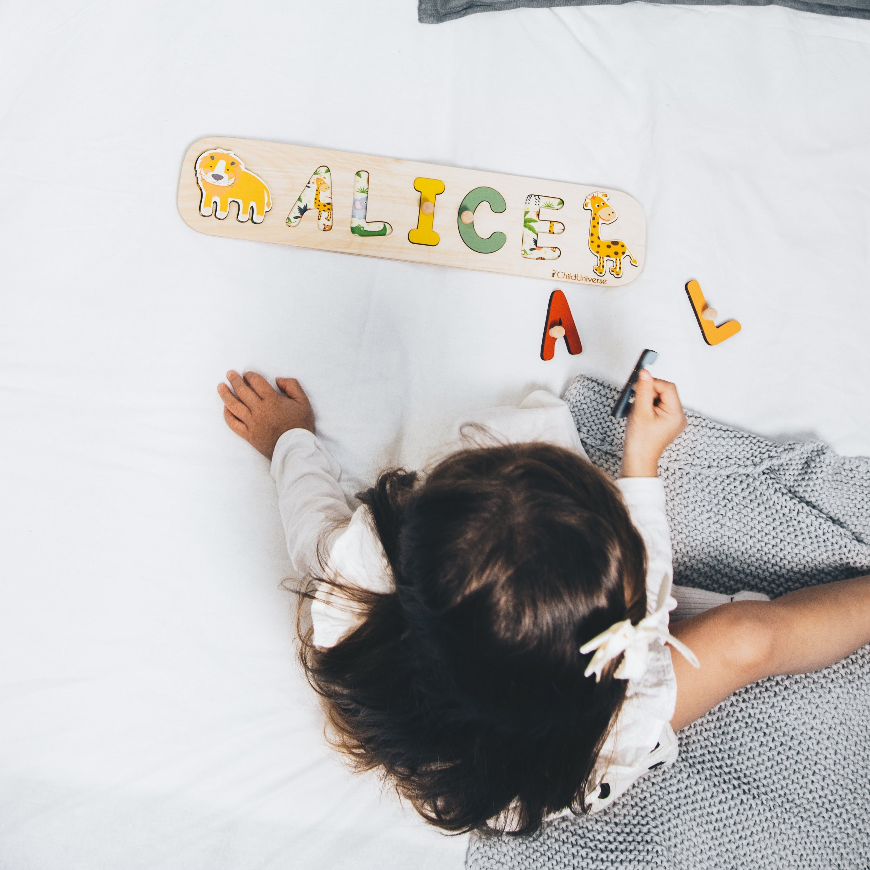 Personalized Safari Name Puzzle for Kids – Wooden African Animal Name Board for Toddlers & Nursery Decor