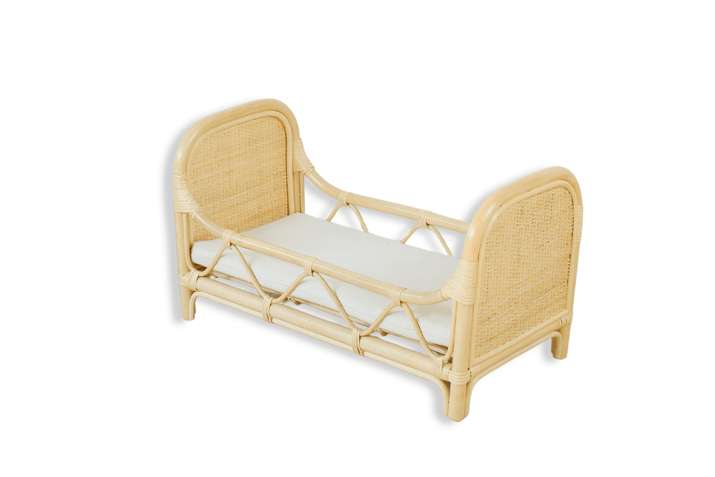 Rattan Doll Bed – Boho Montessori Doll Furniture for Kids & Toddlers