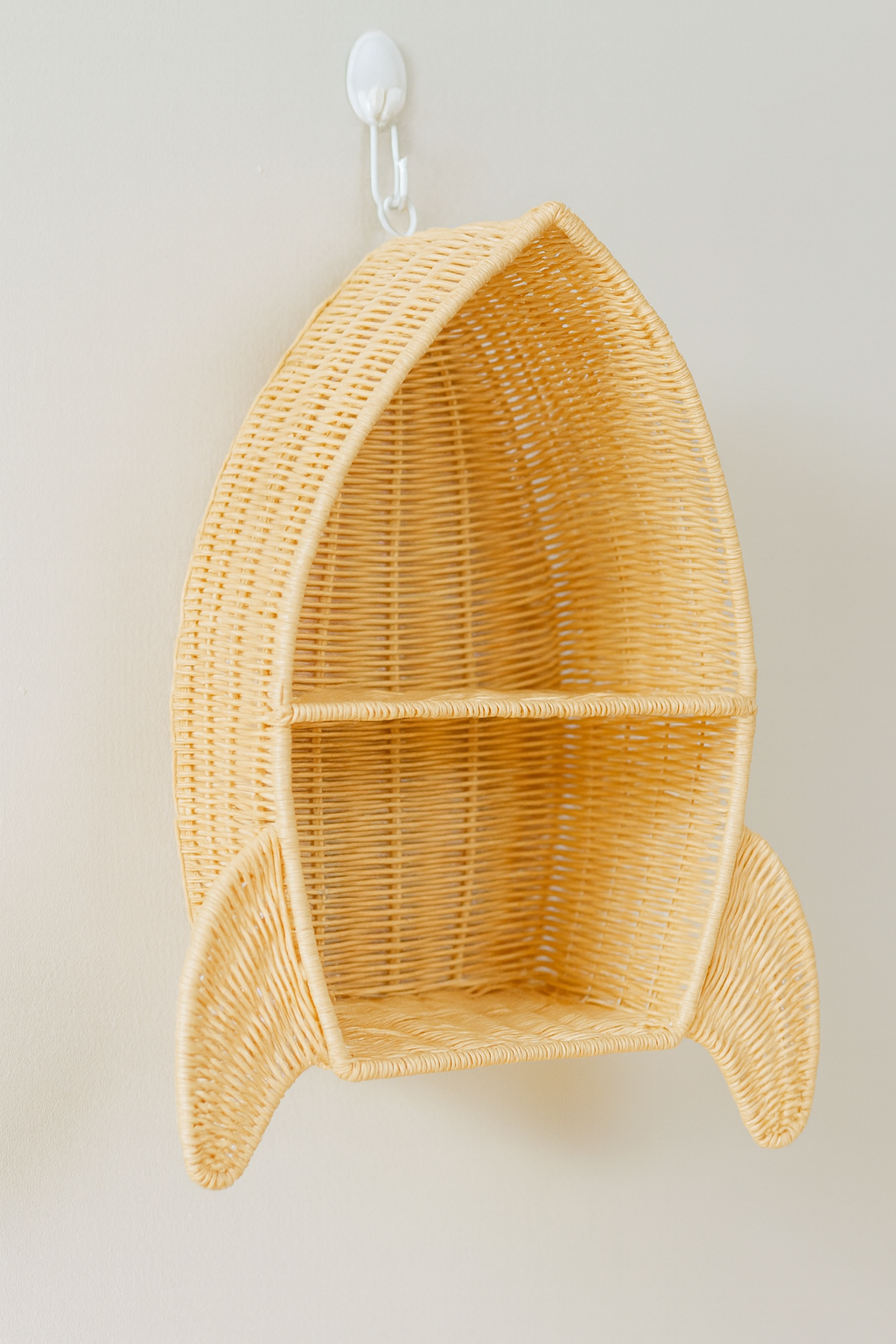 Rattan Rocket Ship Wall Shelf – Space Theme Kids Room & Nursery Decor