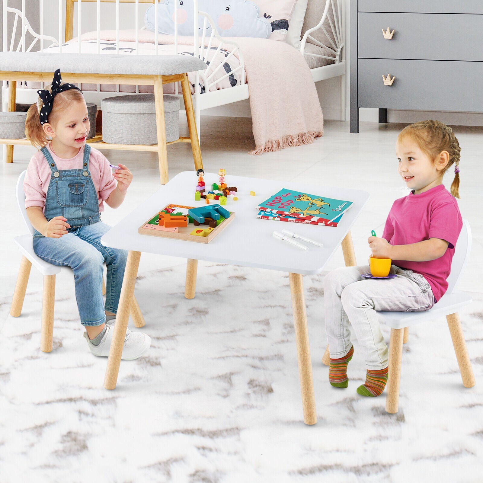 Kids Table & Chairs Set – 3-Piece Arts, Crafts & Activity Table for Toddlers