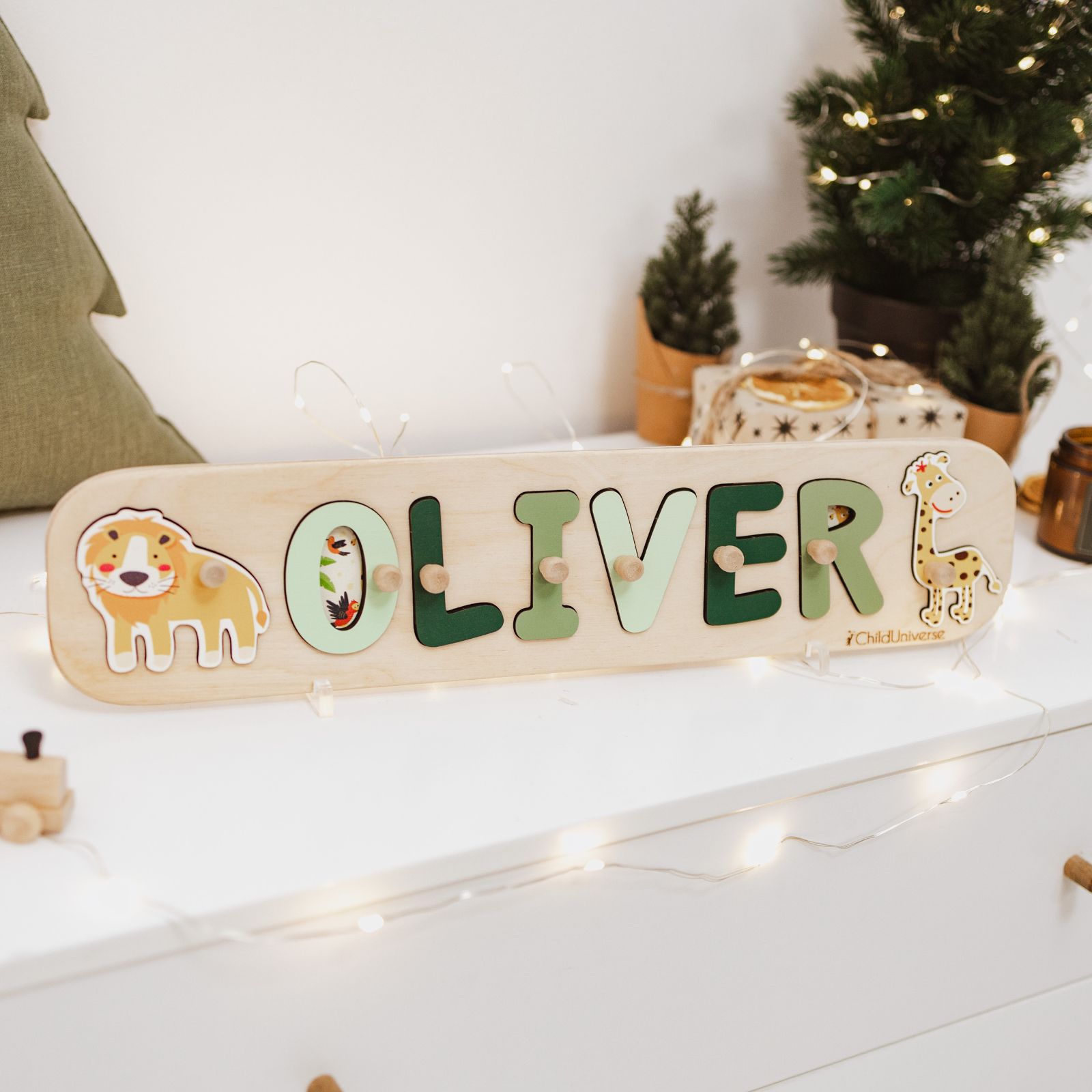 Personalized Safari Name Puzzle for Kids – Wooden African Animal Name Board for Toddlers & Nursery Decor