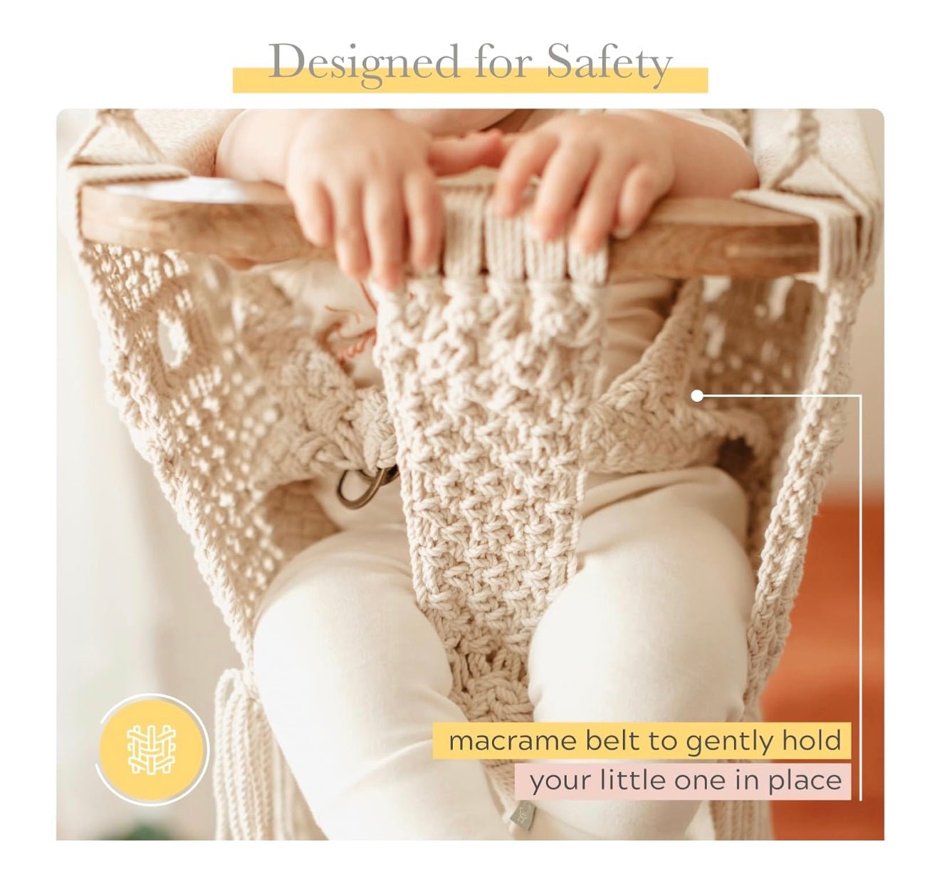 Handmade Organic Macrame Baby Swing – Boho Nursery Swing Chair for Babies & Toddlers