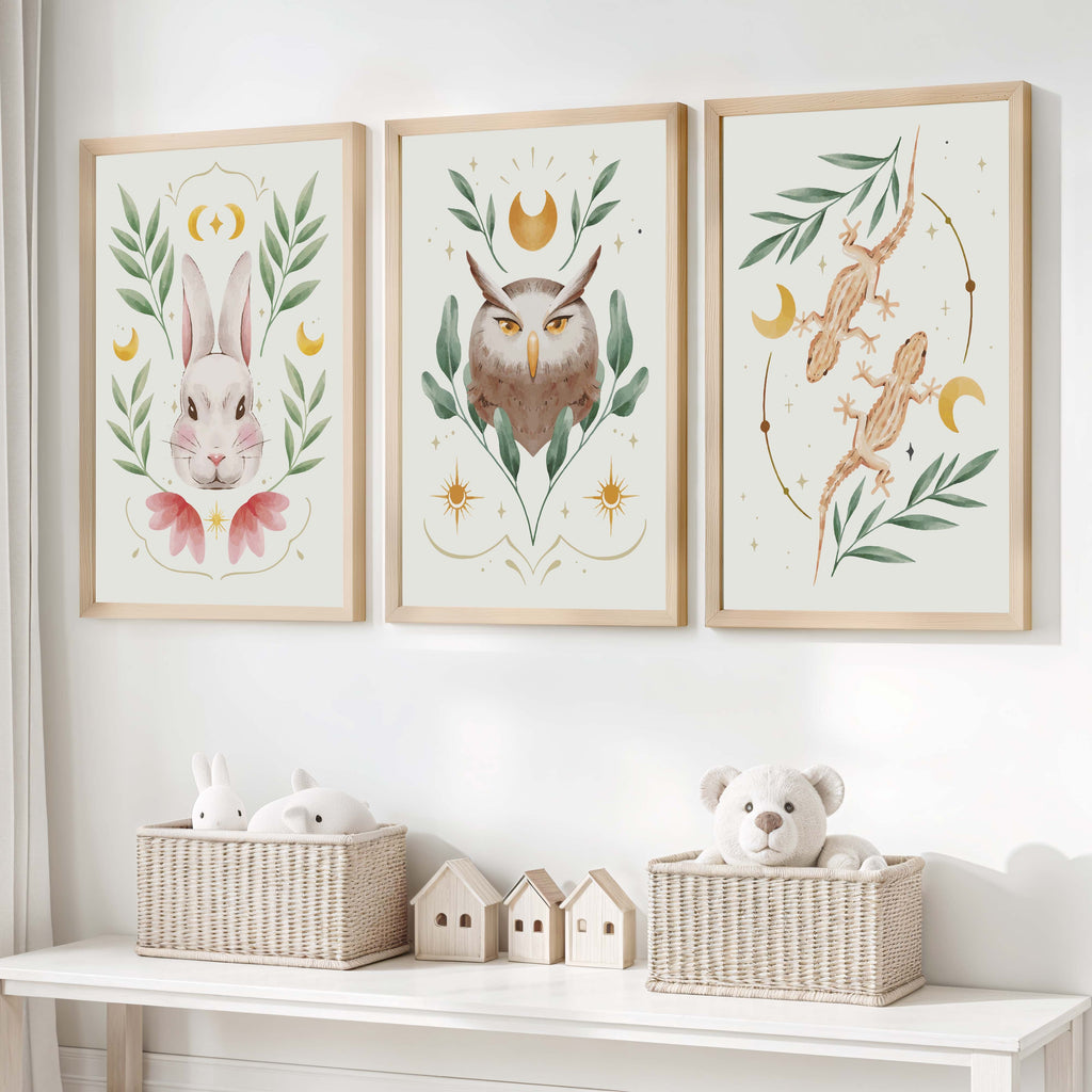 Vintage Nursery Art – Animal & Moon Wall Prints (3 Pieces)
