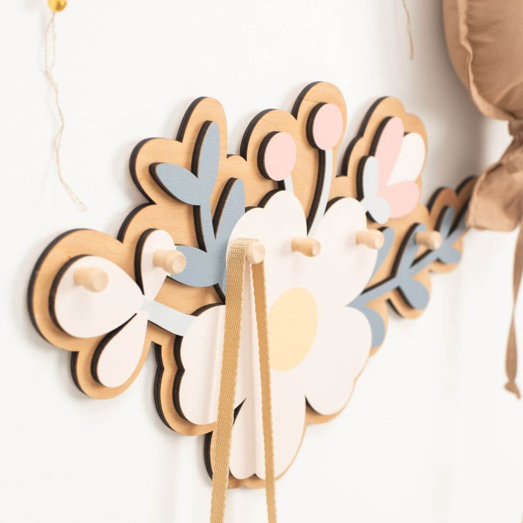 Wooden Flower Wall Hooks for Girls Room – Nursery Wall Hanger for Kids