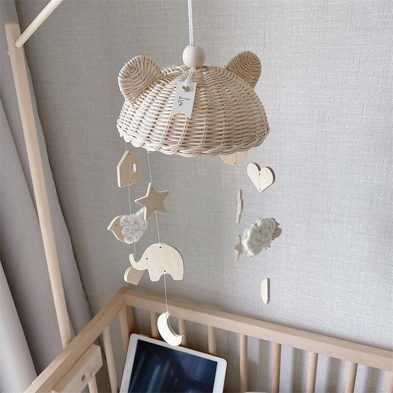 Wooden Cloud & Star Wind Chime for Nursery – Wall Hanging Ornament & Soothing Pendant Toy for Newborns